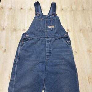 Big Mac Overalls Mens 44x28 Blue Denim Workwear Carpenter Bib Utility Pockets